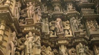 Pictures of the temples of Khajuraho which feature a wide variety of erotic sculpture