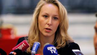 French National Front MP Marion Maréchal-Le Pen speaks to the press. 29 April 2017