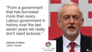 Jeremy Corbyn saying: From a government that has borrowed more than every Labour government in history over the last seven years we really don't need lectures.