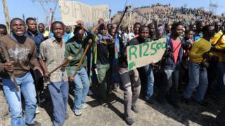 South African miners protesting at low wages