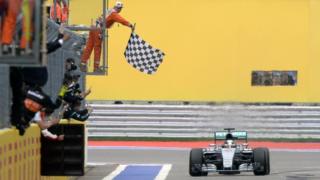 Lewis Hamilton crossing the finish line