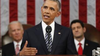 一般教書演説を行うオバマ米大統領(12日)