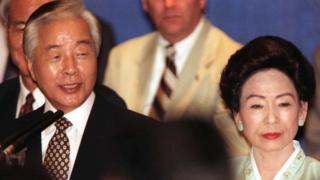 A file picture taken on September 2, 1996 shows then South Korean President Kim Young Sam and First Lady Sohn Hyung-Soon