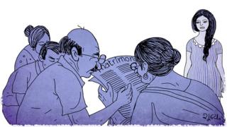 Ilustración de un grupo de personas mirando un periódico.