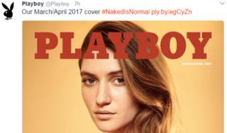 米誌プレイボーイは3・4月号の表紙をツイートし、「#裸は普通のこと」とハッシュタグで主張