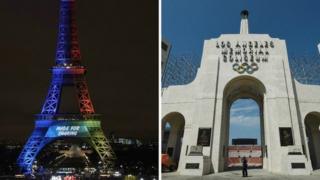 La Torre Eiffel y el Coliseo de Los Ángeles