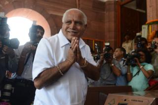 The Bharatiya Janata Party's BS Yeddyurappa arrives at parliament in New Delhi on 20 May 2014.