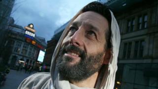 Rob Slater, pictured, is playing the part of Jesus in the passion play