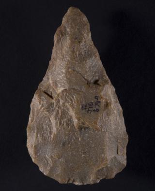 An ancient Indian stone tool shaped like tear drop that dates back more than a million years