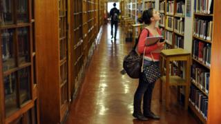 Student in library