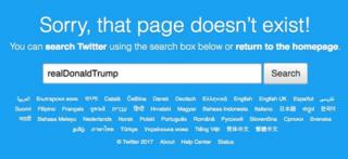 Message on Twitter page that reads: "Sorry, that page doesn't exist!"