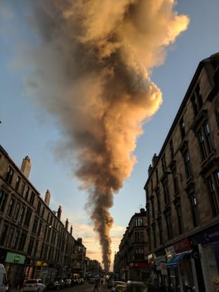 View of Glasgow scrapyard fire