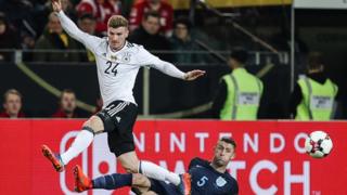 Timo Werner, le jeune attaquant allemand de Leipzig blessé mercredi lors du match amical international contre l'Angleterre à Dortmund