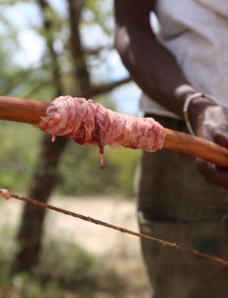 Animal tissue wound round hunter's bow