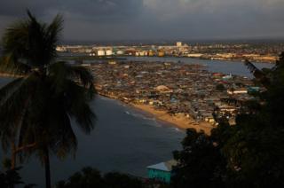 An aerial view of West Point, Monrovia, Liberia.