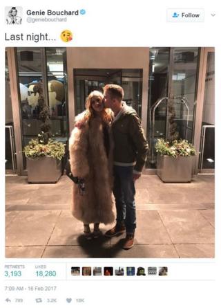 Genie Bouchard tweets a picture of her date kissing her cheek