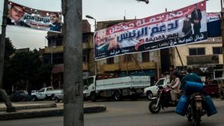 An election campaign banner erected by supporters of Egyptian President is seen in the capital Cairo on February 21, 2018.