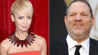 Composición de imágenes de Lysette Anthony y Harvey Weinstein.