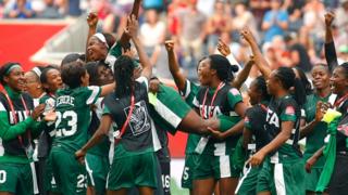 Nigerian female football players pictured at Women's World Cup in Canada in 2015