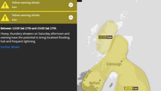 Met Office yellow warnings for torrential rain