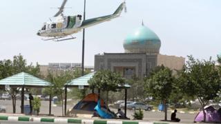 Police helicopter at Khomeini's mausoleum
