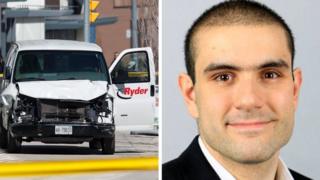 Van suspected of being involved in attack in Toronto and the attack suspect Alek Minassian, 24 April 2018, from his LinkedIn profile