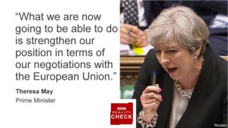 Theresa May saying: What we are now going to be able to do is strengthen our position in terms of our negotiations with the European Union.