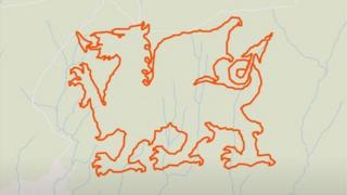The outline of the Welsh dragon, which was created by Alan Stone and Martyn Driscoll using the Strava app