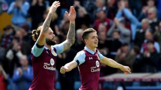 Jack Grealish (right) of Aston Villa celebrates after his side's 1-0 victory