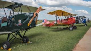 Vintage aircraft after they landed at Baragwanath airfield in South Africa as part of the Vintage Air Rally airshow (12 December 2016)