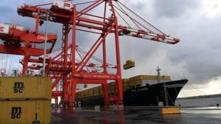 Containers being unloaded at Liverpool port