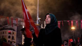 Supporters of Turkish President Recep Tayyip Erdogan at rally in Taksim Square, Istanbul. 19 July 216