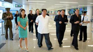 North Korean leader Kim Jong-un inspects a newly built terminal of Pyongyang International Airport with his wife Ri Sol-ju - 25 June 2015