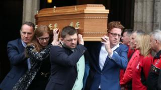 Brendan Duddy's coffin is carried from St Eugene's Cathedral