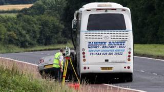 The car and coach involved in the crash