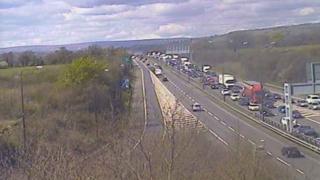 Traffic queuing at Junction 23