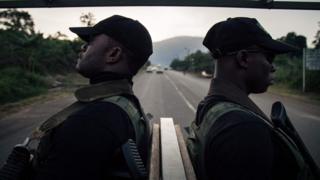Soldiers of the 21st Motorized Infantry Brigade patrol in the streets of Buea, South-West Region of Cameroon on April 26, 2018. A social crisis that began in November 2016 has turned into armed conflict since October 2017