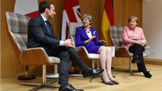 Emmanuel Macron, Theresa May and Angela Merkel