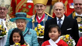 The Queen and the Duke of Edinburgh at St George's Chapel Windsor Castle