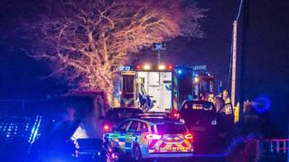 Emergency vehicles at Coolkeeran Road crash scene, 7 May 2018