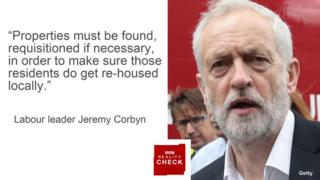 Jeremy Corbyn saying: properties must be found, requisitioned if necessary, in order to make sure those residents do get re-housed locally.