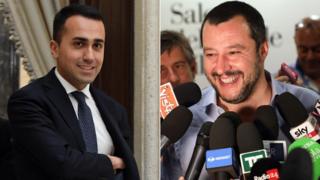 Luigi di Maio of Five Star (L) and Matteo Salvini of The League