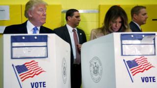 Donald Trump and his wife Melania Trump vote at PS 59 in New York, (November 8, 2016)