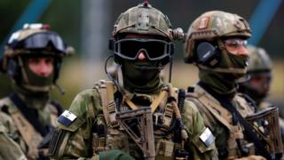 Members of Poland's special commando unit Lubliniec during a Nato tactical exercise at the land forces training centre in Oleszno