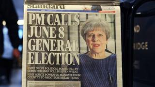 Newspaper announcing Theresa May calling election