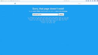 Message on Twitter page that reads: "Sorry, that page doesn't exist!"