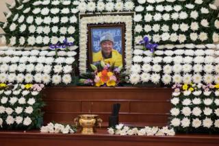 An altar to a Buddhist monk is displayed at a hospital in Seoul on 10 January 2017.