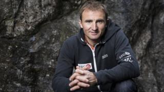 Swiss mountaineer Ueli Steck photographed at the foot of a climbing wall in Wilderswil, Canton of Berne, Switzerland, on 11 September 2015