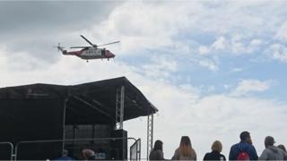 a helicopter off the Ceredigion coast