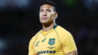 Israel Folau playing for the Wallabies in New Zealand in 2017